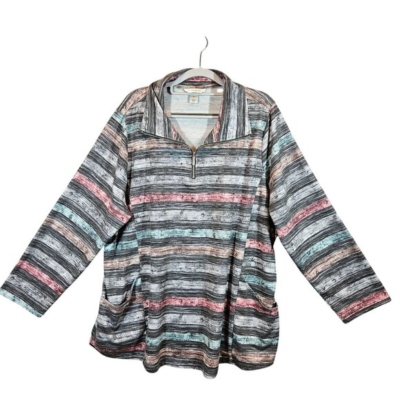 CJ Banks Womens 2X Striped Pullover Tunic Top With Half-Zip Neck Pockets casual - Picture 1 of 15
